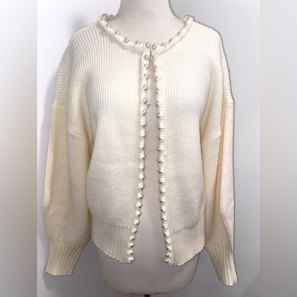 WIT & WISDOM Cream Pearl Button Trim Cardigan - Size XL - NEW